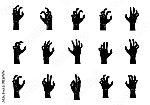 Fifteen black silhouette hands with bent fingers