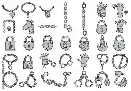 Various gothicthemed chain and lock illustrations