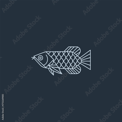 Elegant arowana fish line art minimalist aquatic logo design.