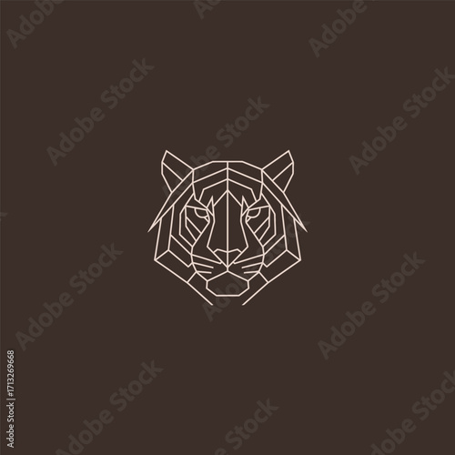 Tiger head fierce wild line art minimalist logo design.