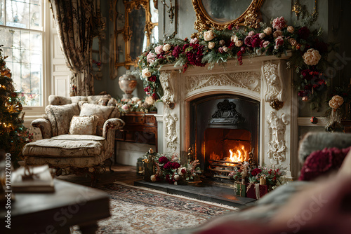 Wallpaper Mural View of the room with a fireplace. Festive decorations and a Christmas tree. Torontodigital.ca
