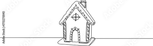 Gingerbread house illustration in line style on a transparent background, concept of design and holiday decor  
