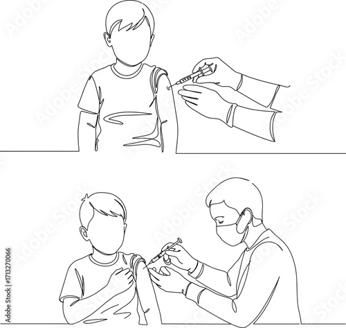 Child receiving vaccination from healthcare professional with transparent background, representing healthcare and wellness  