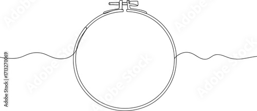 Line style embroidery hoop with thread design on transparent background  