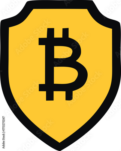Golden bitcoin shield icon secure digital currency symbol cryptocurrency protection financial safety blockchain technology investment growth digital asset
