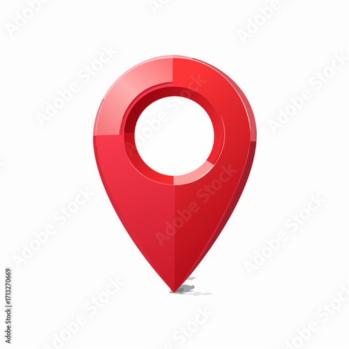 Glossy red 3D location pin icon, representing map navigation and destination, isolated on white