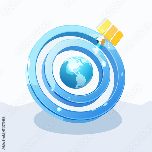 Abstract 3D Blue Swirl with Earth Globe, Symbolizing Global Connectivity and Motion
