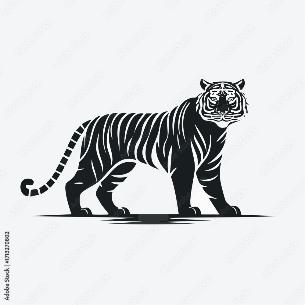 Naklejka premium Elegant minimalist vector illustration of a majestic tiger, black and white design, clean background