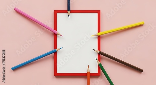 Wallpaper Mural Blank Paper  Pencils Creative Workspace Colorful  Background. Torontodigital.ca