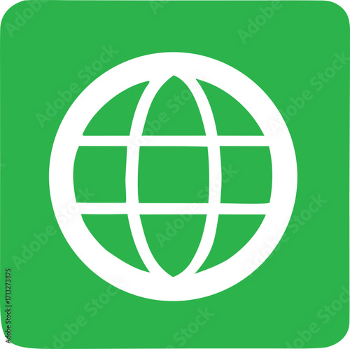 Green globe icon representing global connection internet worldwide web browsing digital information and communication