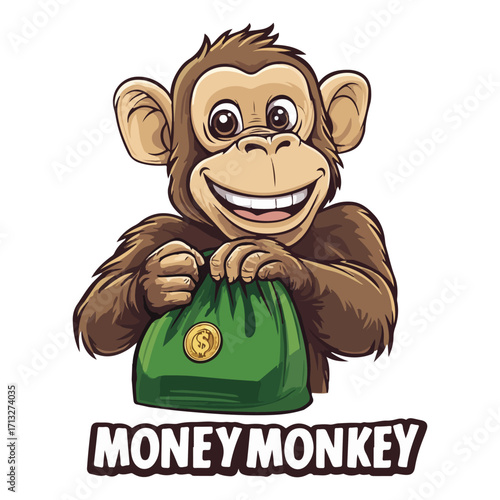 vector illustration of a monkey carrying a money bag