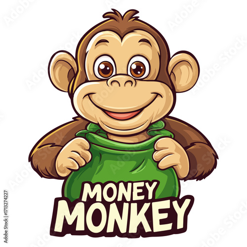 vector illustration of a monkey carrying a money bag