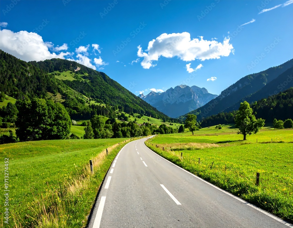 Naklejka premium Scenic mountain road through lush valley