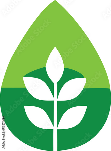Green water drop symbol with wheat sprout symbolizing agriculture sustainability and growth organic farming and crop production