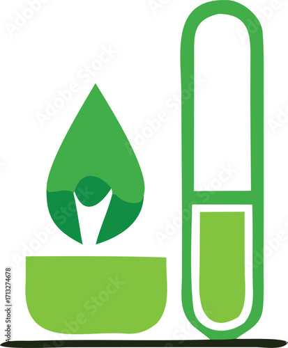 Green biofuel symbol with droplet and fuel gauge icons representing sustainable energy and renewable resources