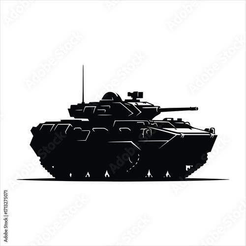 Black silhouette of a modern armored combat vehicle with a turret tank military