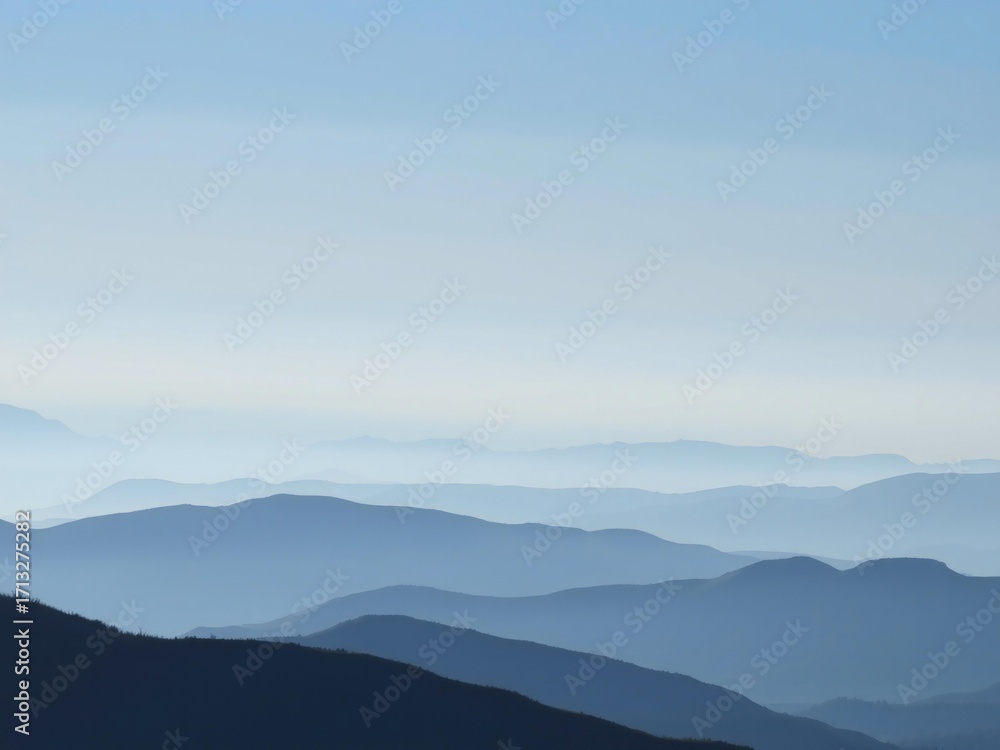 Fototapeta premium Serene blue mountain range layers under a hazy sky calm landscape