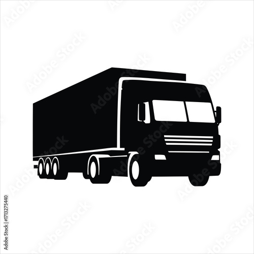 Black silhouette of a semi trailer truck with white outline details semi truck lorry
