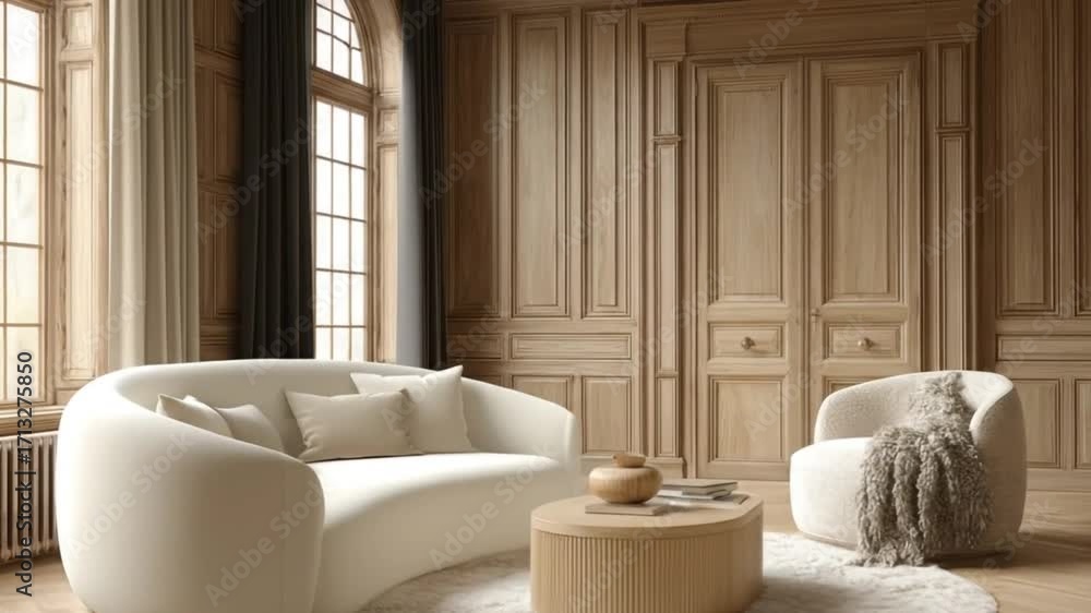 Curated visual reference: Visual Reference: A Luxuriously Appointed Living Room Featuring A Curved Sofa A