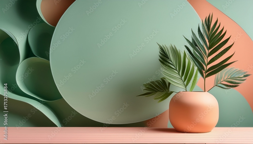 Fototapeta premium Serene Minimalist Plant Display Peach Green