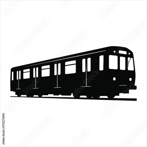 Black silhouette of a subway train on white background public transport transportation