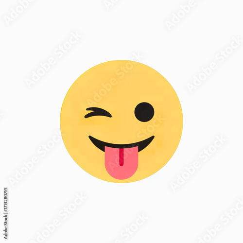 Funny emoji illustration of a yellow face with one eye winking and tongue sticking out.