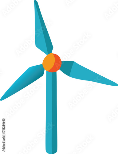 Brightly colored wind turbine toy with orange hub and blue blades for renewable energy education and playtime fun