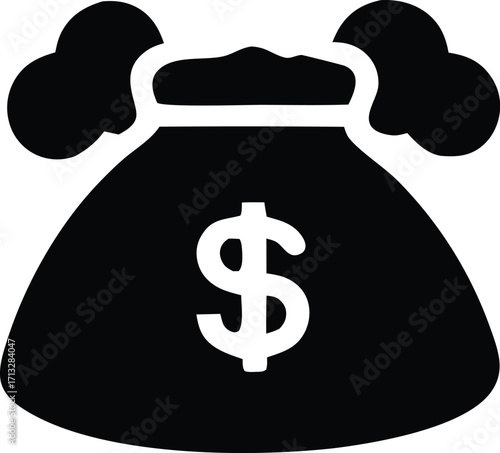 Iconographic representation of a money bag featuring a prominent dollar sign symbolizing financial wealth savings and prosperity for business and personal use