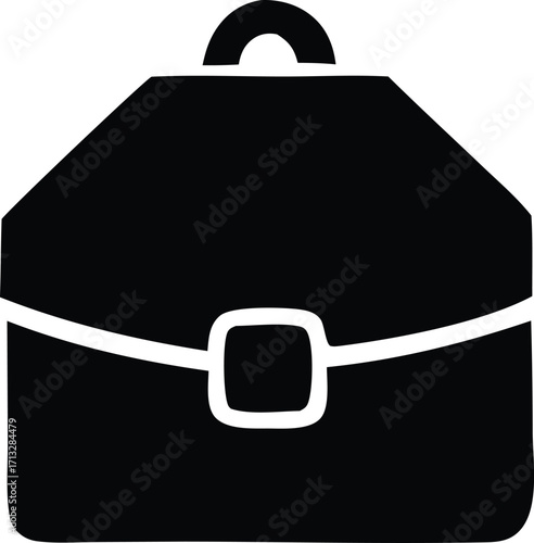 Simple black briefcase icon representing business travel work commute and professional carrying solutions minimalist design
