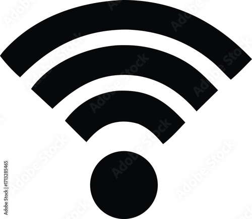 Simple black wifi signal icon representing wireless internet connectivity and network access for devices