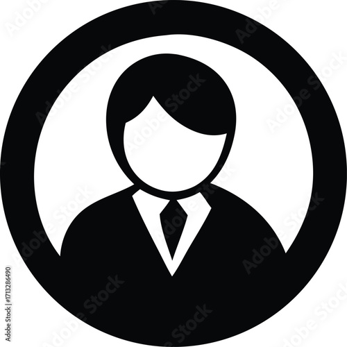 Silhouette of a businessman in a circle icon symbolizing professional identity and corporate representation