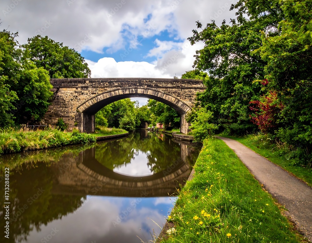 Fototapeta premium Canal bridge with reflection
