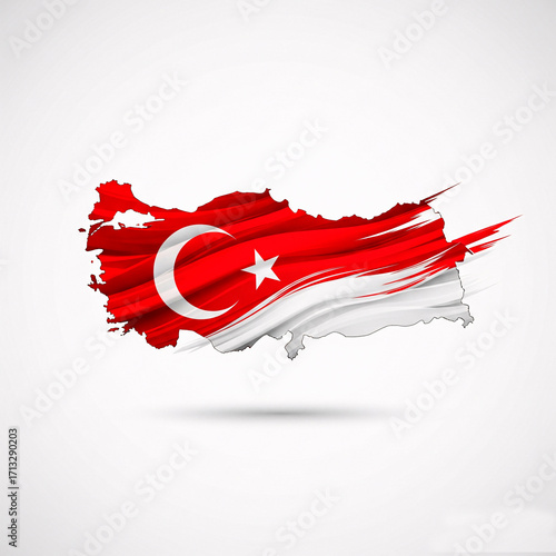 Turkey flag in the form of a map on a white background. illustration.