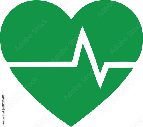 Vibrant green heart icon with ecg line symbolizing health vitality and medical well-being for digital designs