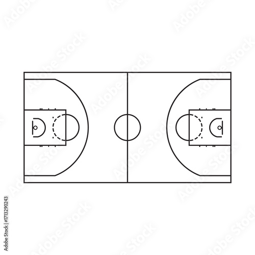 Basketball court top view template, Isolated aerial view of a basketball field