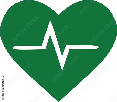 Vibrant green heart with white ecg pulse line symbolizing health wellness and cardiology medical symbol