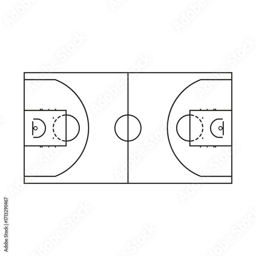 Basketball court top view template, Isolated aerial view of a basketball field