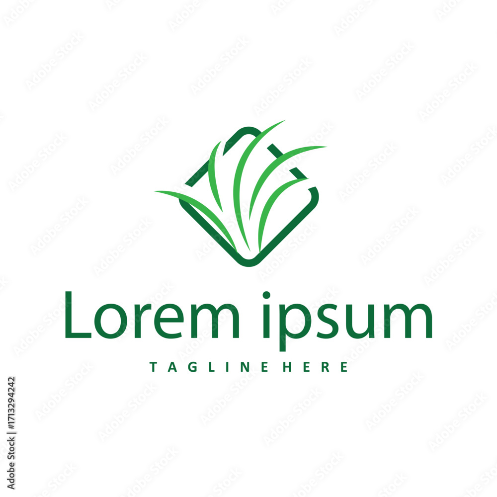 Fototapeta premium grass logo design simple minimalist concept with line design in the shape of grass symbol illustration symbol template icon vector