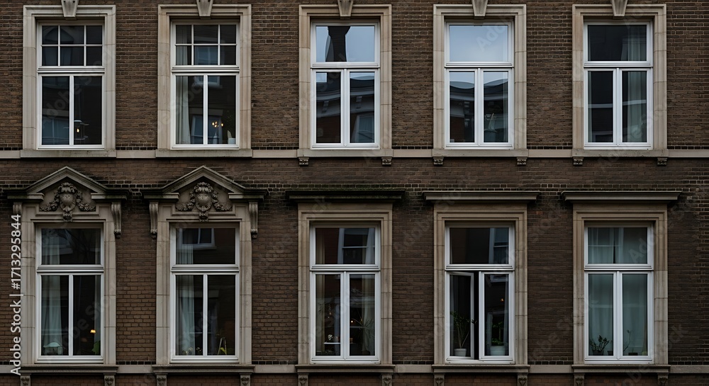 Obraz premium Dark Brown Building Exterior with Multiple Windows.