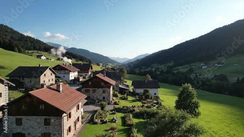Wallpaper Mural Scenic Drone View of a Quaint Village Nestled in a Lush Green Valley. Torontodigital.ca
