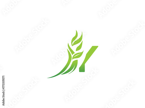 Abstract green biotechnology agriculture logo design featuring leaf and DNA helix elements. Modern eco-friendly emblem symbolizing innovation in farming, biotechnology, sustainability, and organic y