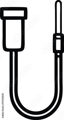 Close up of a simple line drawing of an electrical connector with a flexible wire connecting two parts .