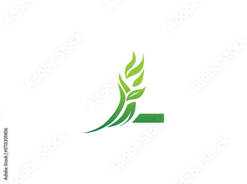 Abstract green biotechnology agriculture logo design featuring leaf and DNA helix elements. Modern eco-friendly emblem symbolizing innovation in farming, biotechnology, sustainability, and organic l