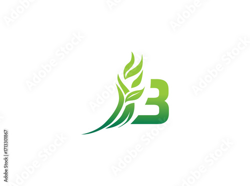 Abstract green biotechnology agriculture logo design featuring leaf and DNA helix elements. Modern eco-friendly emblem symbolizing innovation in farming, biotechnology, sustainability, and organic b