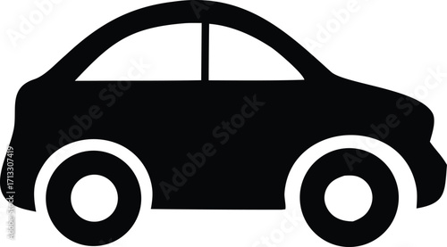 Simple black silhouette of a car with wheels and windows clearly defined for easy recognition transportation icon