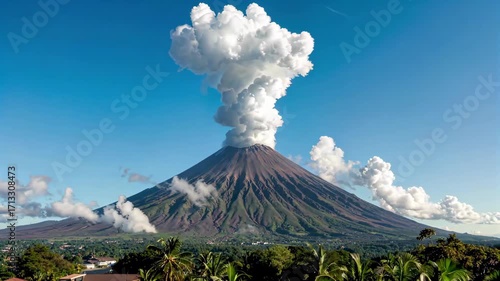 Panoramic view of a volcanic eruption Magnificent view of a volcanic eruption