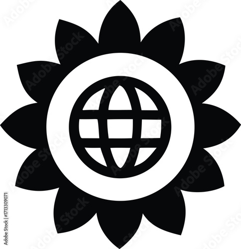 Global connection emblem stylized as a flower symbolizing worldwide communication and growth