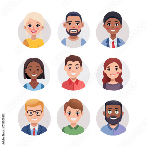 Smiling multiethnic diversity people avatar set. Different men and women characters collection. Isolated vector illustration.