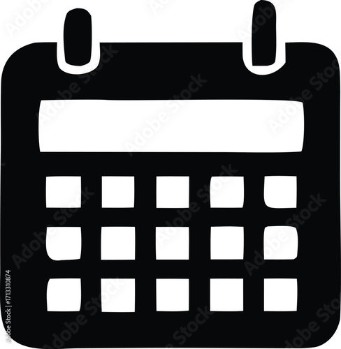 Simple black calendar icon representing planning scheduling appointments dates events business organization time management