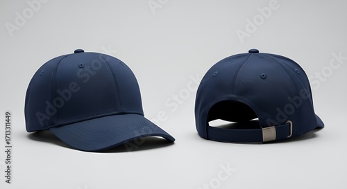 Navy Blue Baseball Cap Mockup, Front and Back Views